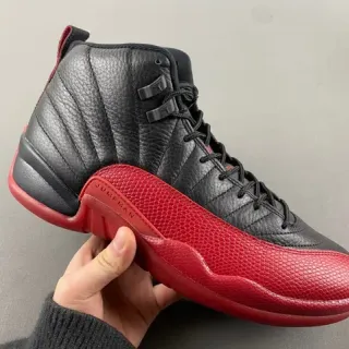 Air Jordan 12 Black Red Quilted Leather Basketball Shoes