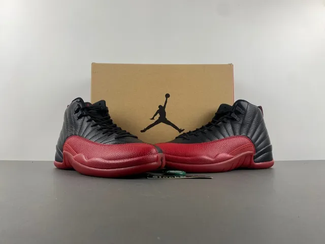 Air Jordan 12 Black Red Quilted Leather Basketball Shoes 14