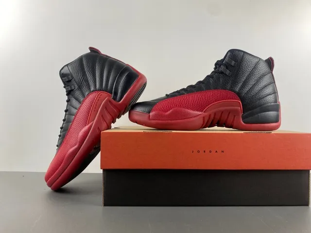 Air Jordan 12 Black Red Quilted Leather Basketball Shoes 15