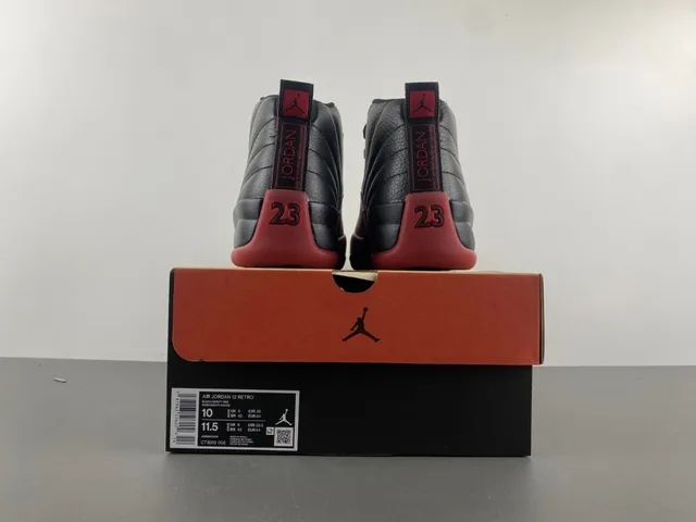 Air Jordan 12 Black Red Quilted Leather Basketball Shoes 18