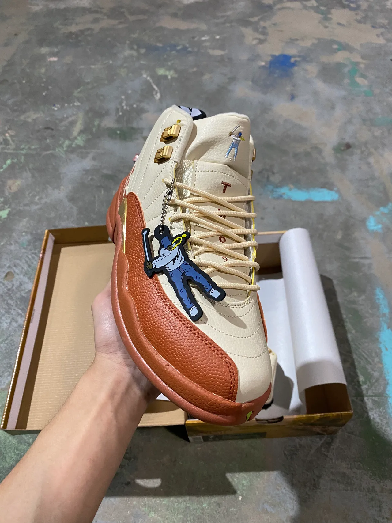 Air Jordan 12 Cream and Terracotta Distressed Leather Basketball Shoes 2