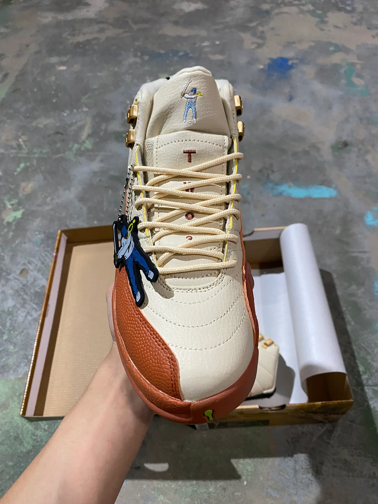 Air Jordan 12 Cream and Terracotta Distressed Leather Basketball Shoes 3