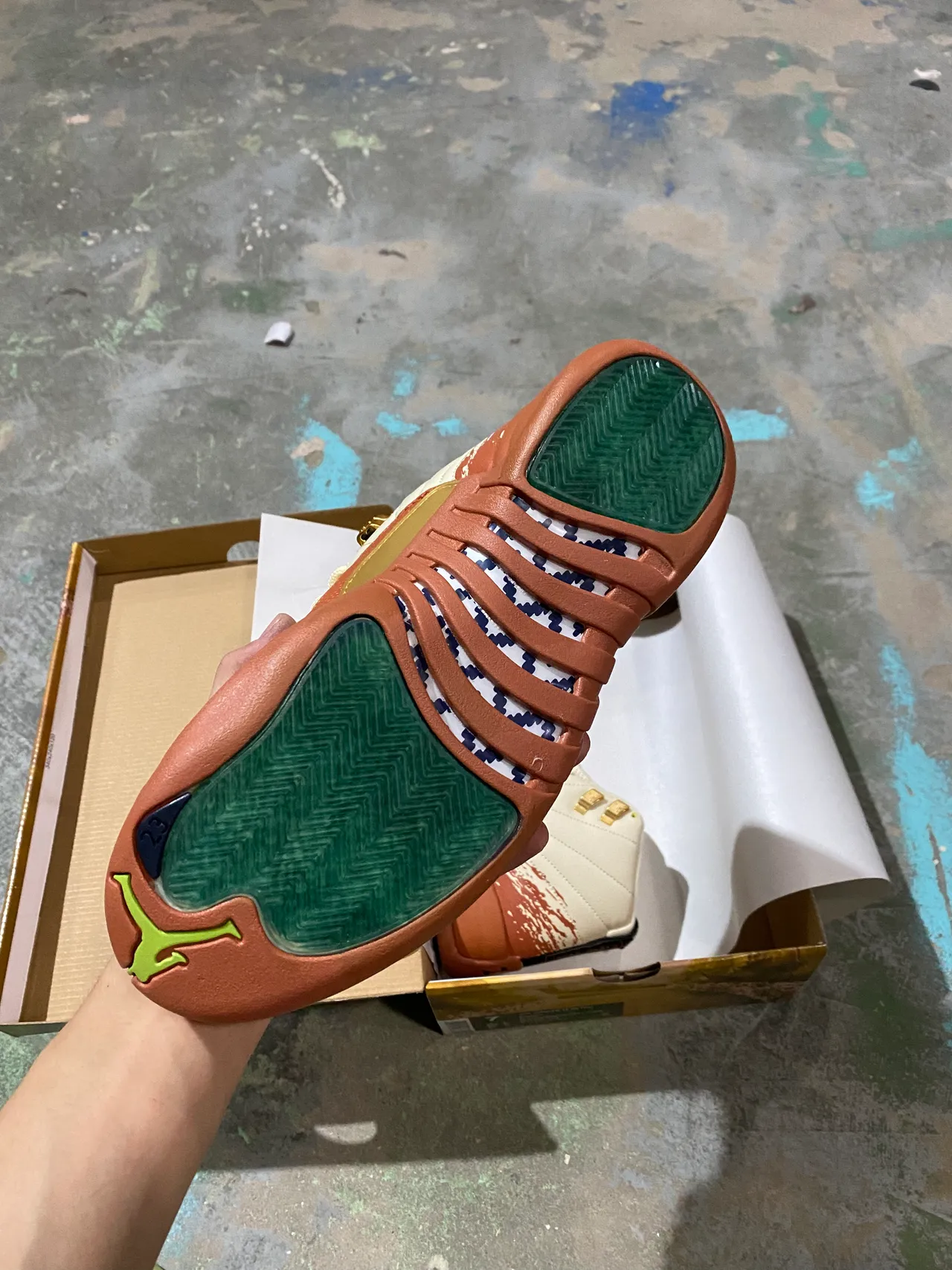 Air Jordan 12 Cream and Terracotta Distressed Leather Basketball Shoes 5