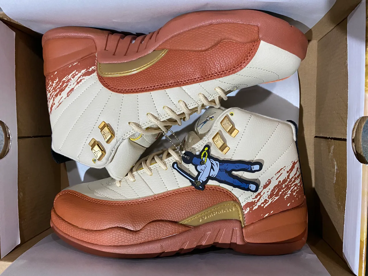 Air Jordan 12 Cream and Terracotta Distressed Leather Basketball Shoes 7
