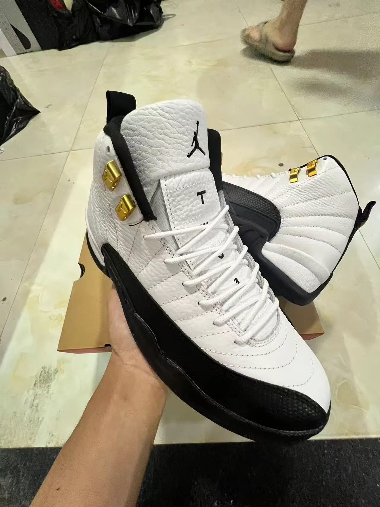 Air Jordan 12 White Black Gold Basketball Shoes 2