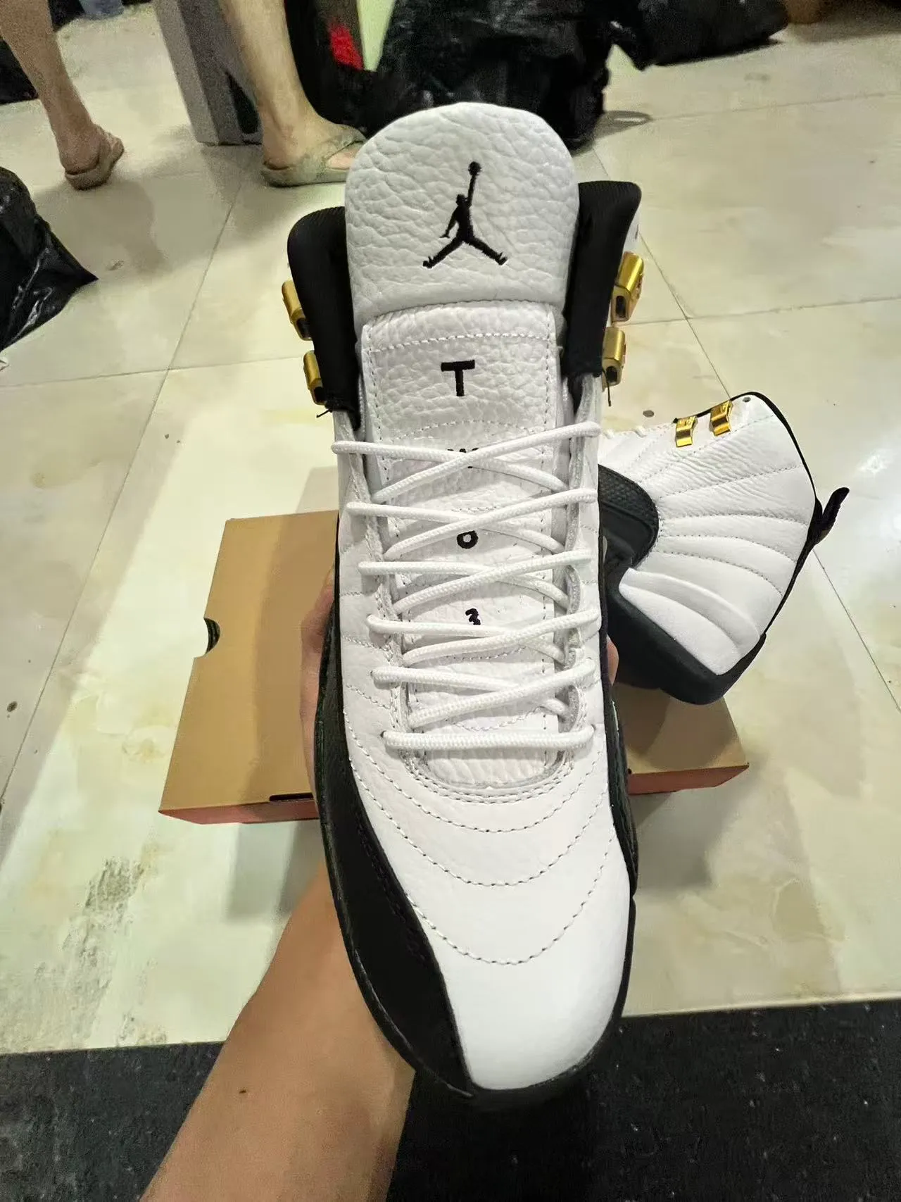Air Jordan 12 White Black Gold Basketball Shoes 3