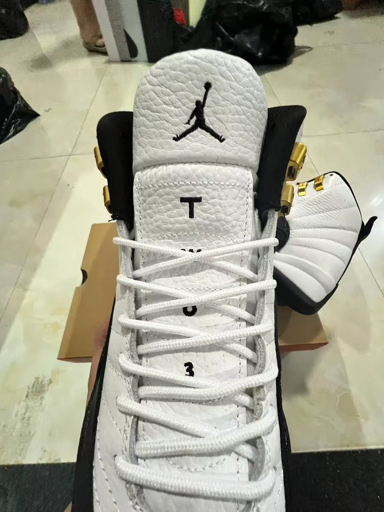 Air Jordan 12 White Black Gold Basketball Shoes 4