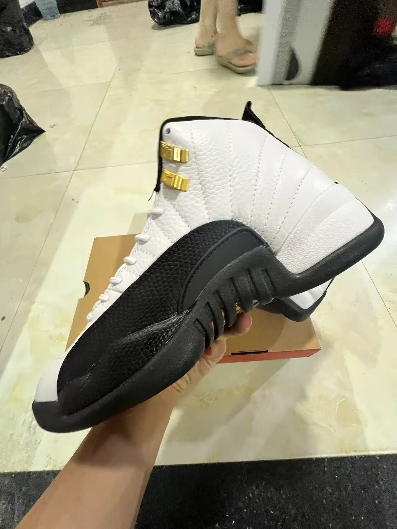 Air Jordan 12 White Black Gold Basketball Shoes 5