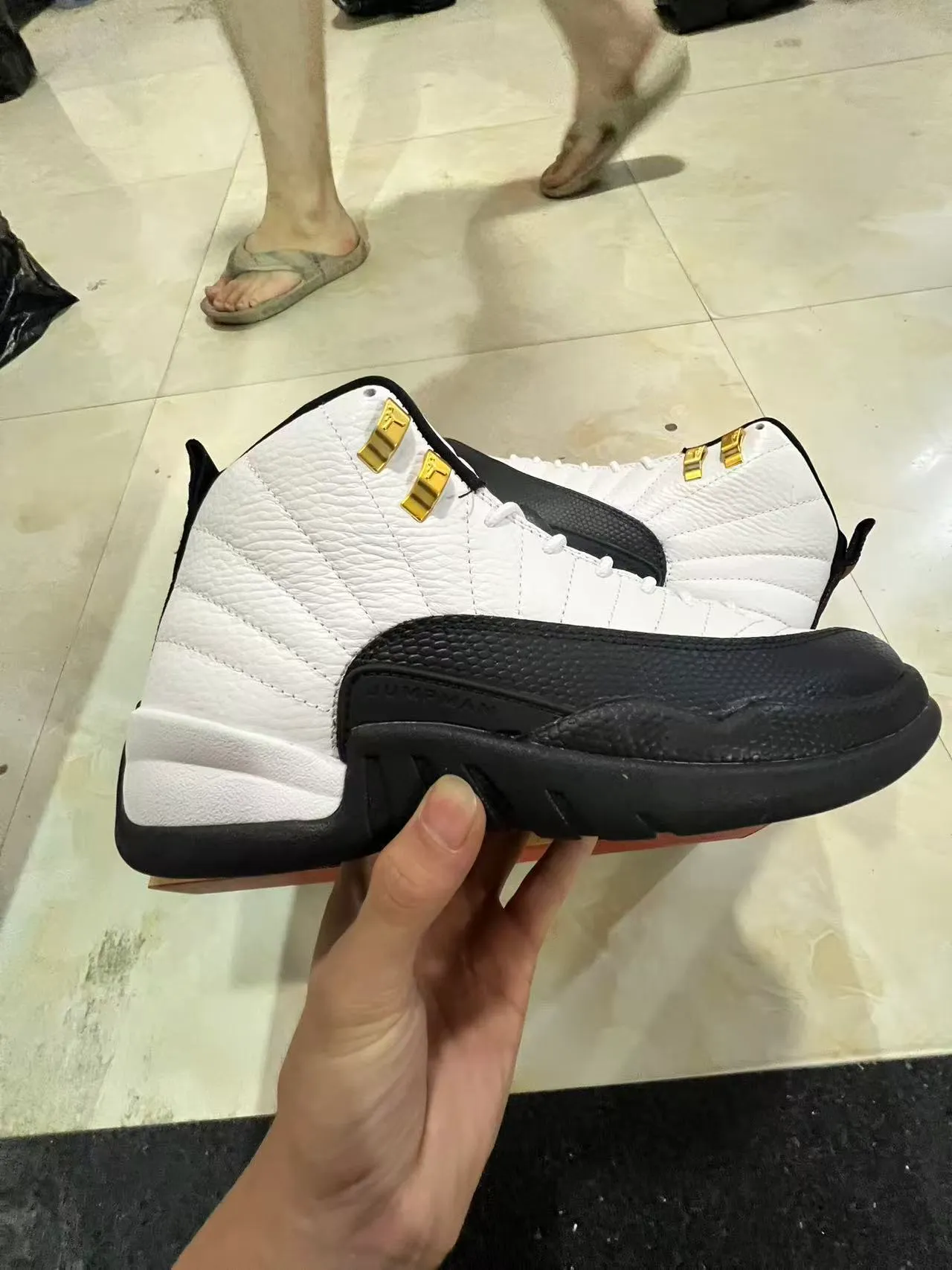 Air Jordan 12 White Black Gold Basketball Shoes 7