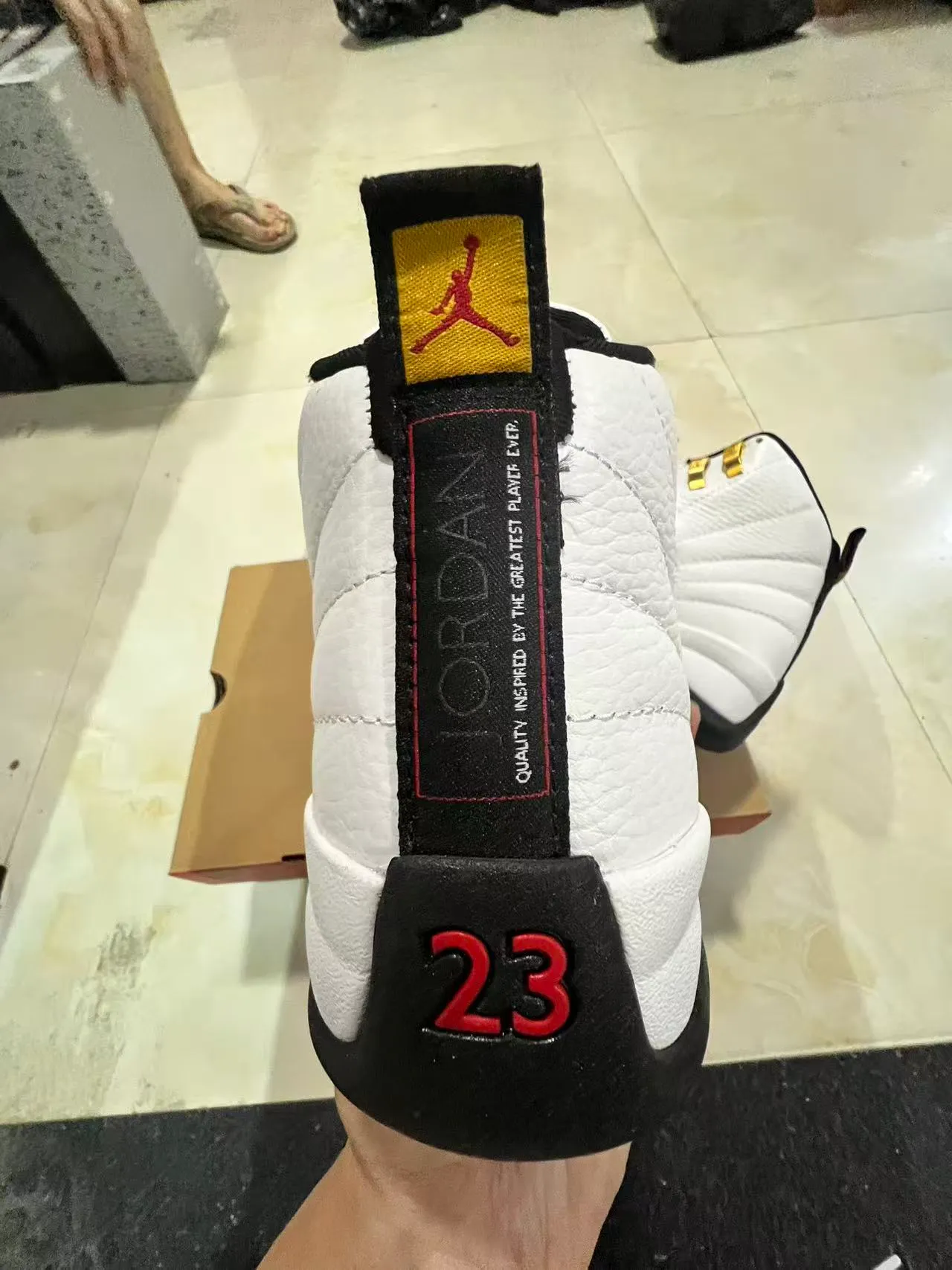 Air Jordan 12 White Black Gold Basketball Shoes 8