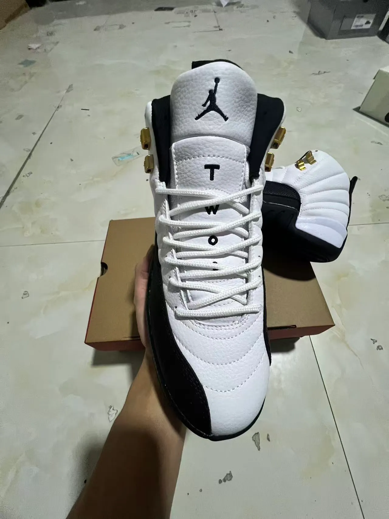 Air Jordan 12 White Black Gold Basketball Shoes 3