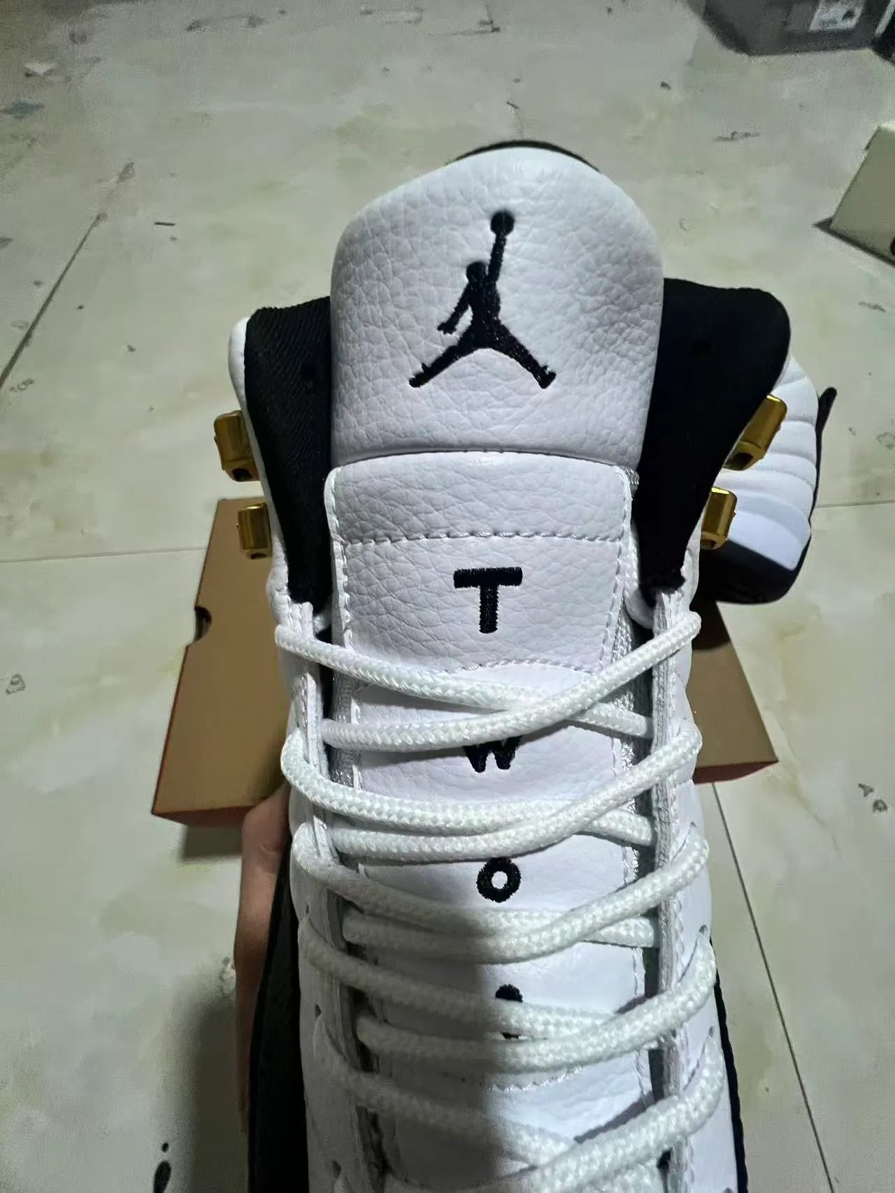 Air Jordan 12 White Black Gold Basketball Shoes 4