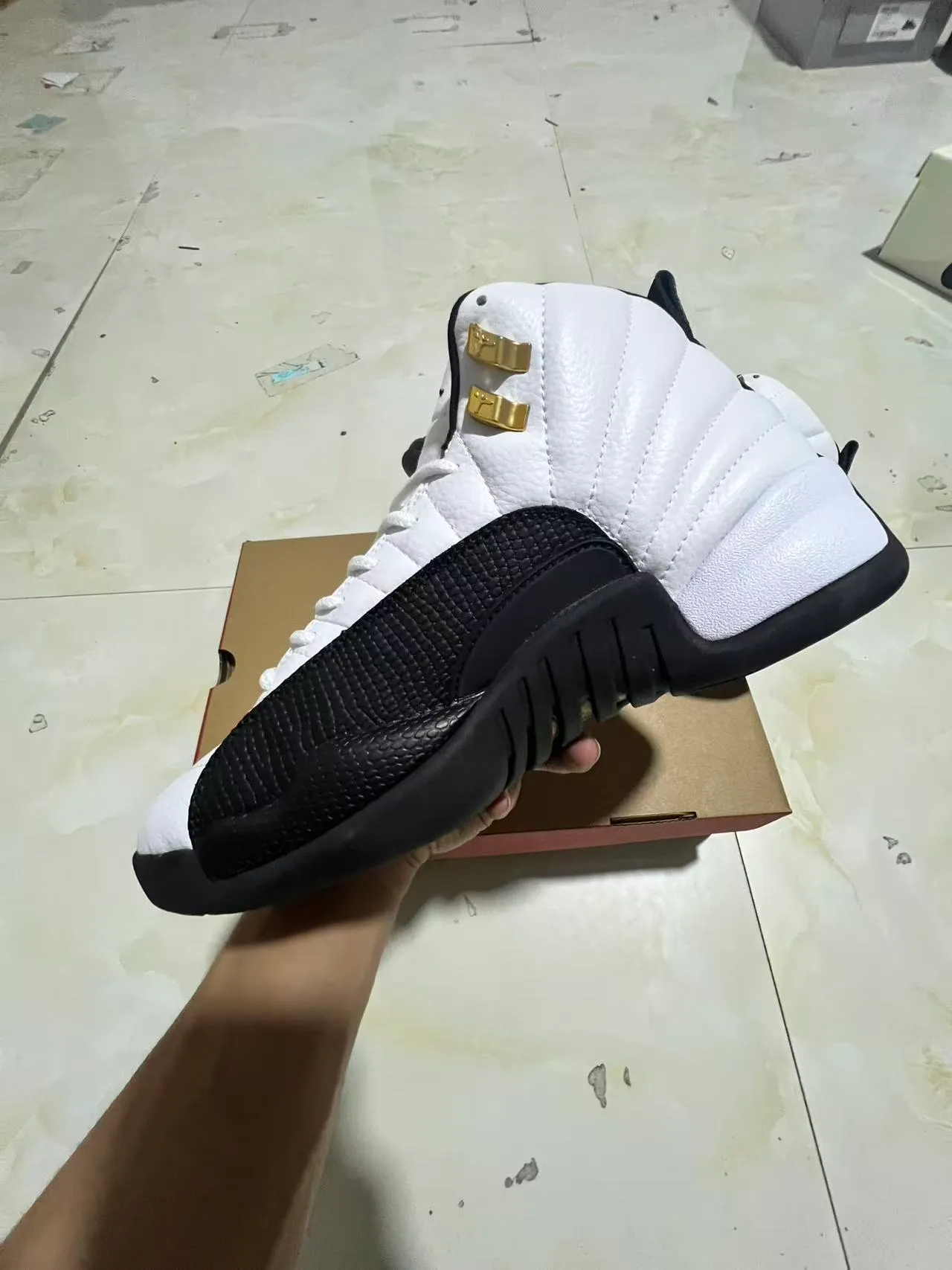 Air Jordan 12 White Black Gold Basketball Shoes 5