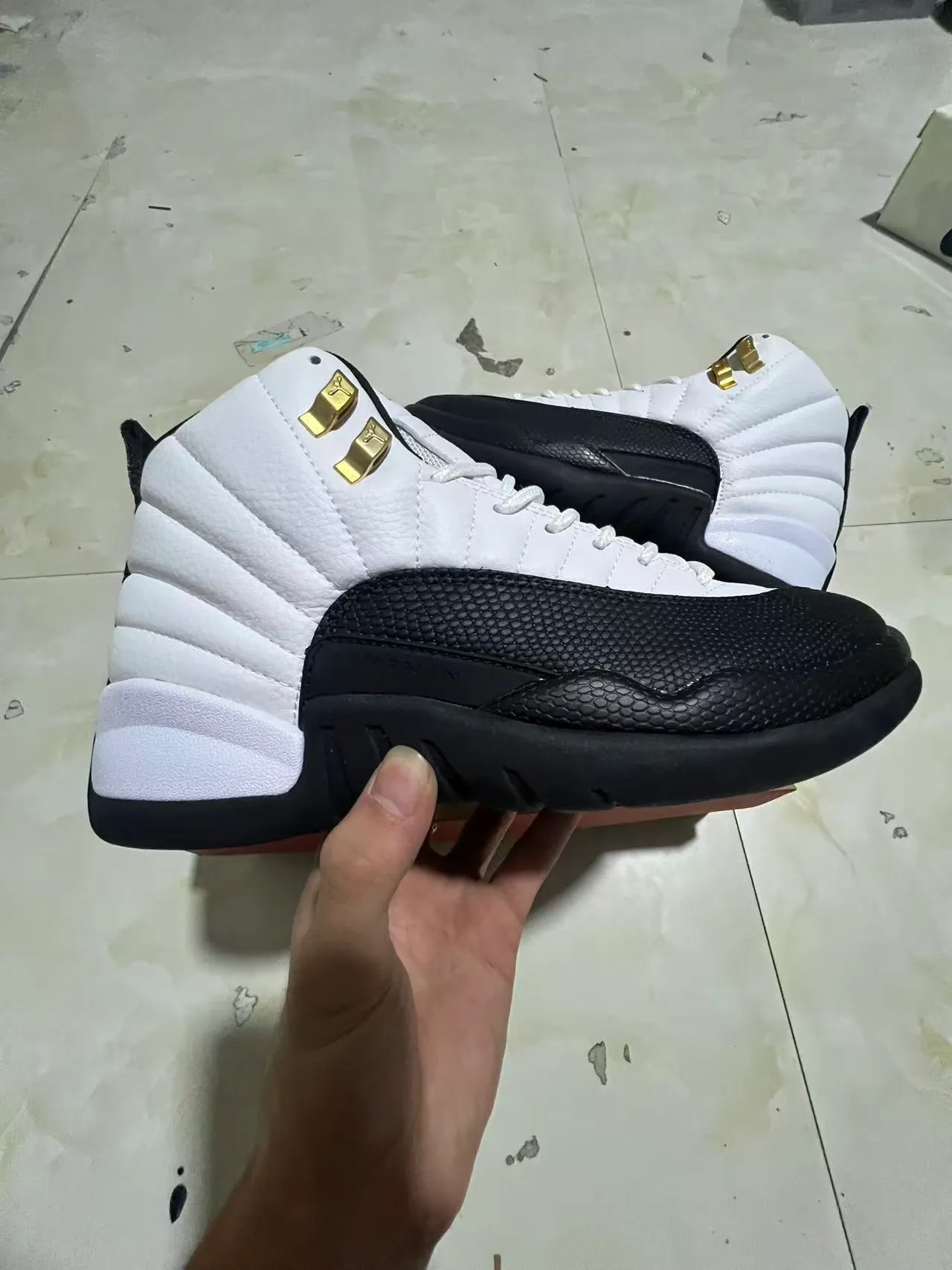 Air Jordan 12 White Black Gold Basketball Shoes 7