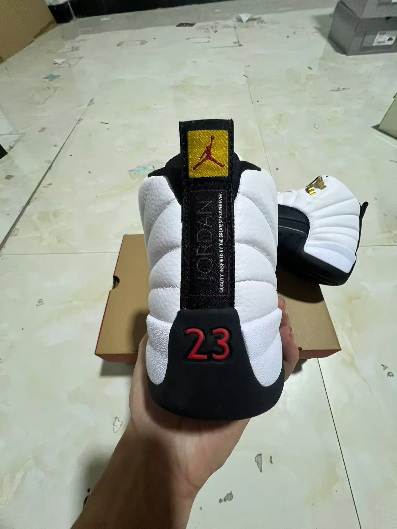 Air Jordan 12 White Black Gold Basketball Shoes 8