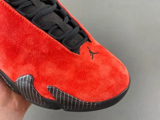 Air Jordan 14 Tênis de Basquete de Suede Vermelho com Fibra de Carbono 2