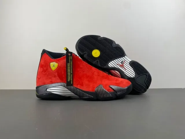 Air Jordan 14 Tênis de Basquete de Suede Vermelho com Fibra de Carbono 12