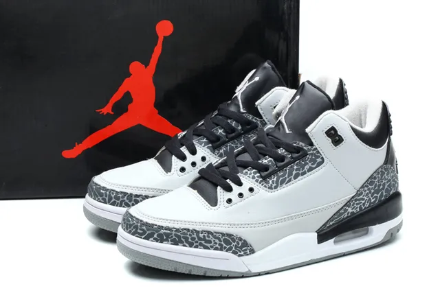 Air Jordan 3 Black Cement Blue Basketball Shoes 4