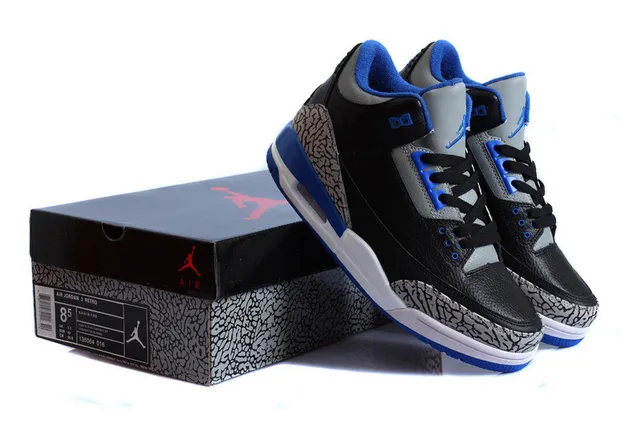 Air Jordan 3 Black Cement Blue Basketball Shoes 14