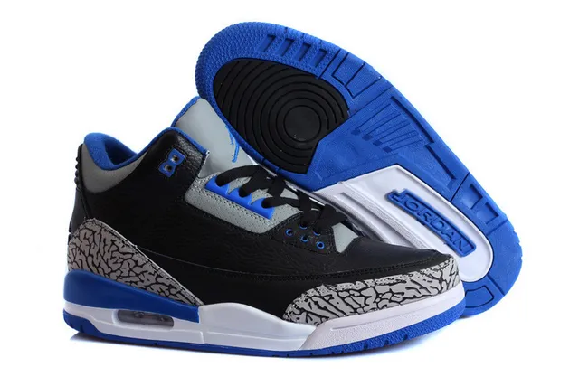 Air Jordan 3 Black Cement Blue Basketball Shoes 15