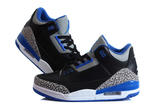 Air Jordan 3 Black Cement Blue Basketball Shoes 16