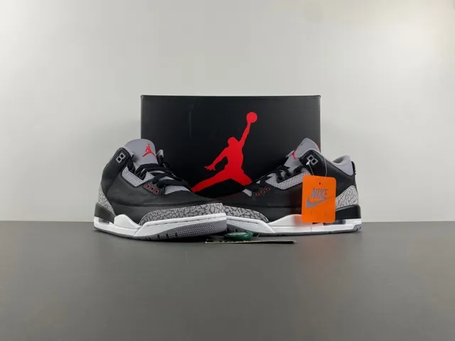 Air Jordan 3 Black Cement Elephant Print Basketball Shoes 13