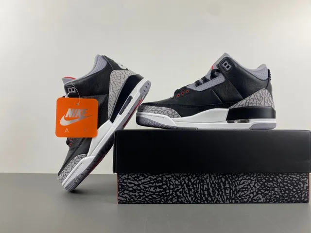 Air Jordan 3 Black Cement Elephant Print Basketball Shoes 14