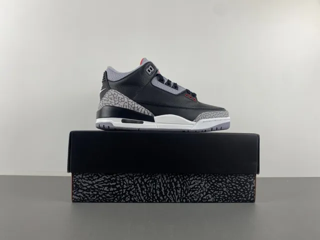 Air Jordan 3 Black Cement Elephant Print Basketball Shoes 15