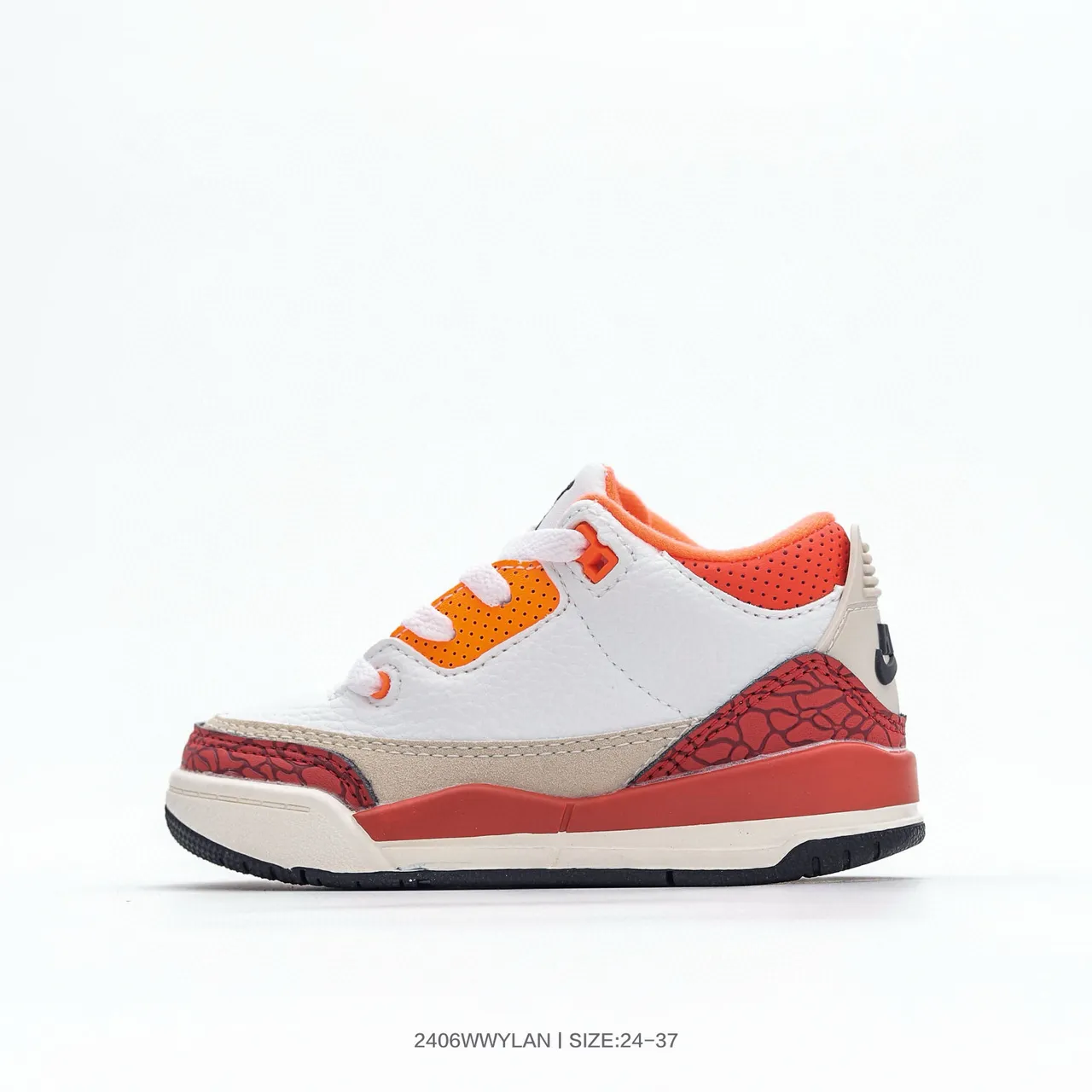 Air Jordan 3 बच्चों के सफ़ेद नारंगी एलिफ़ेंट प्रिंट बास्केटबॉल जूते 3