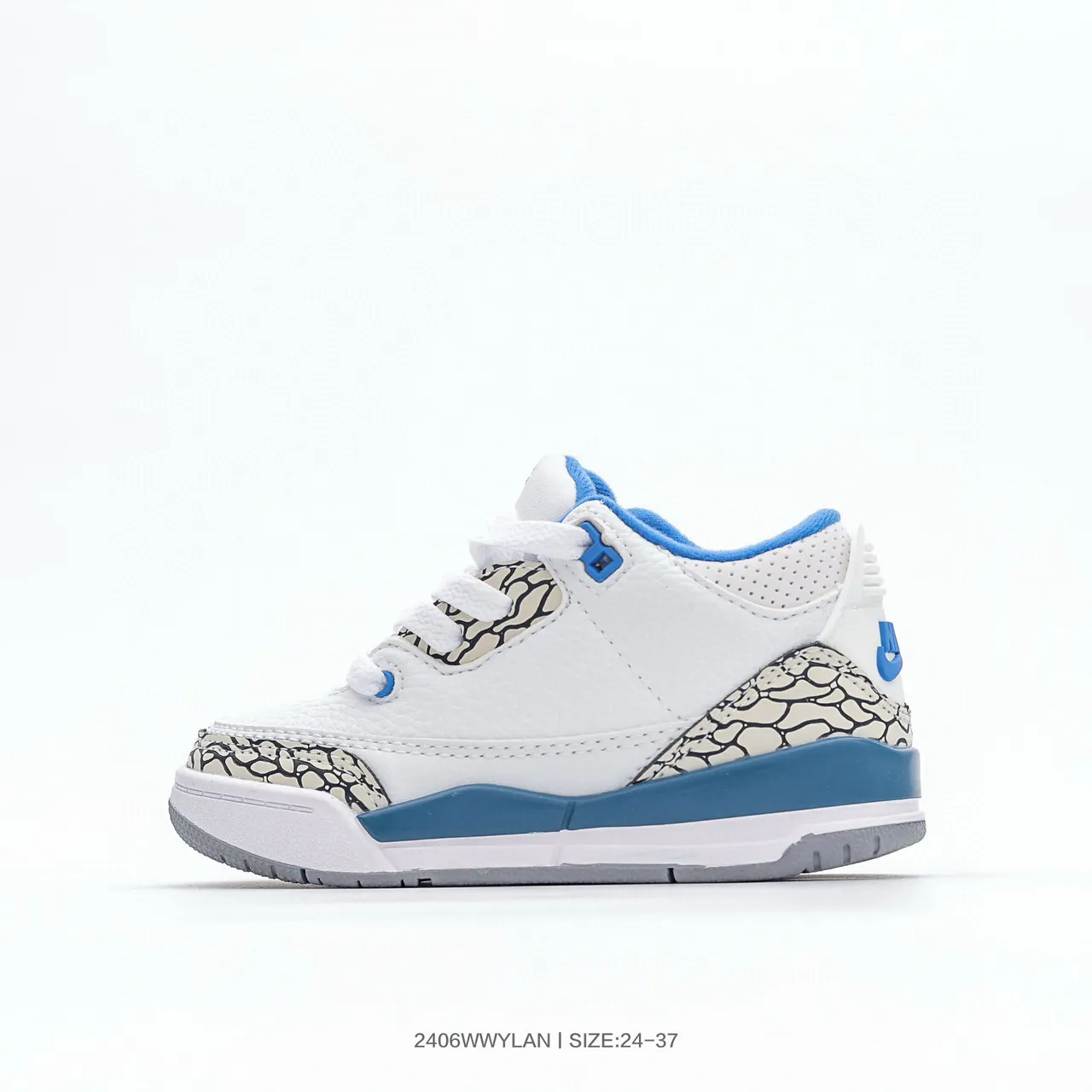 Air Jordan 3 बच्चों के सफ़ेद नारंगी एलिफ़ेंट प्रिंट बास्केटबॉल जूते 4
