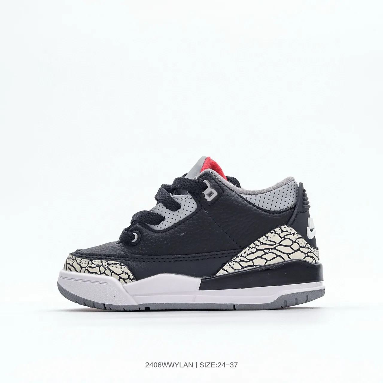 Air Jordan 3 बच्चों के सफ़ेद नारंगी एलिफ़ेंट प्रिंट बास्केटबॉल जूते 6
