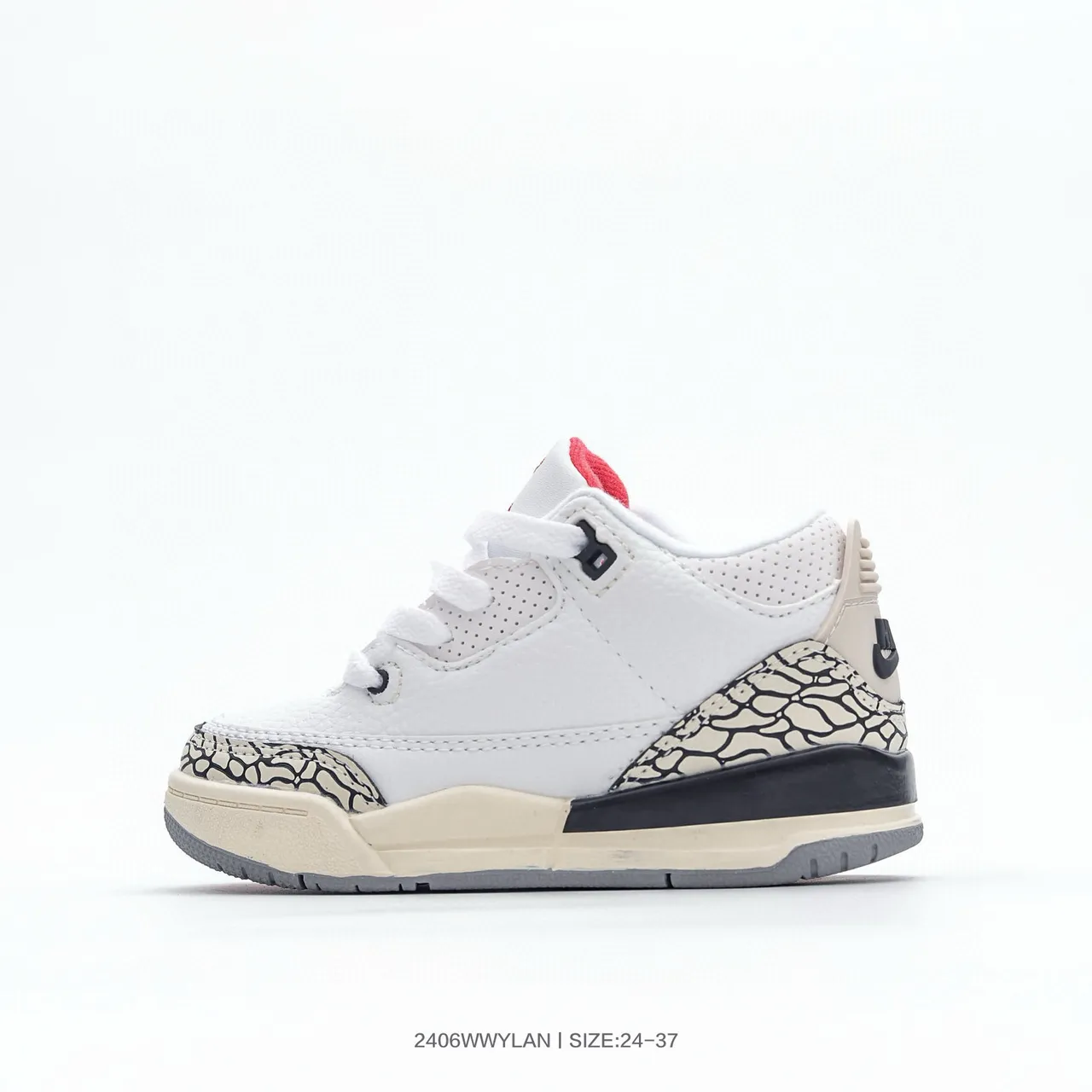Air Jordan 3 बच्चों के सफ़ेद नारंगी एलिफ़ेंट प्रिंट बास्केटबॉल जूते 7