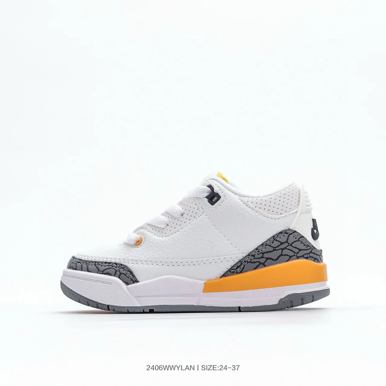Air Jordan 3 बच्चों के सफ़ेद नारंगी एलिफ़ेंट प्रिंट बास्केटबॉल जूते 8