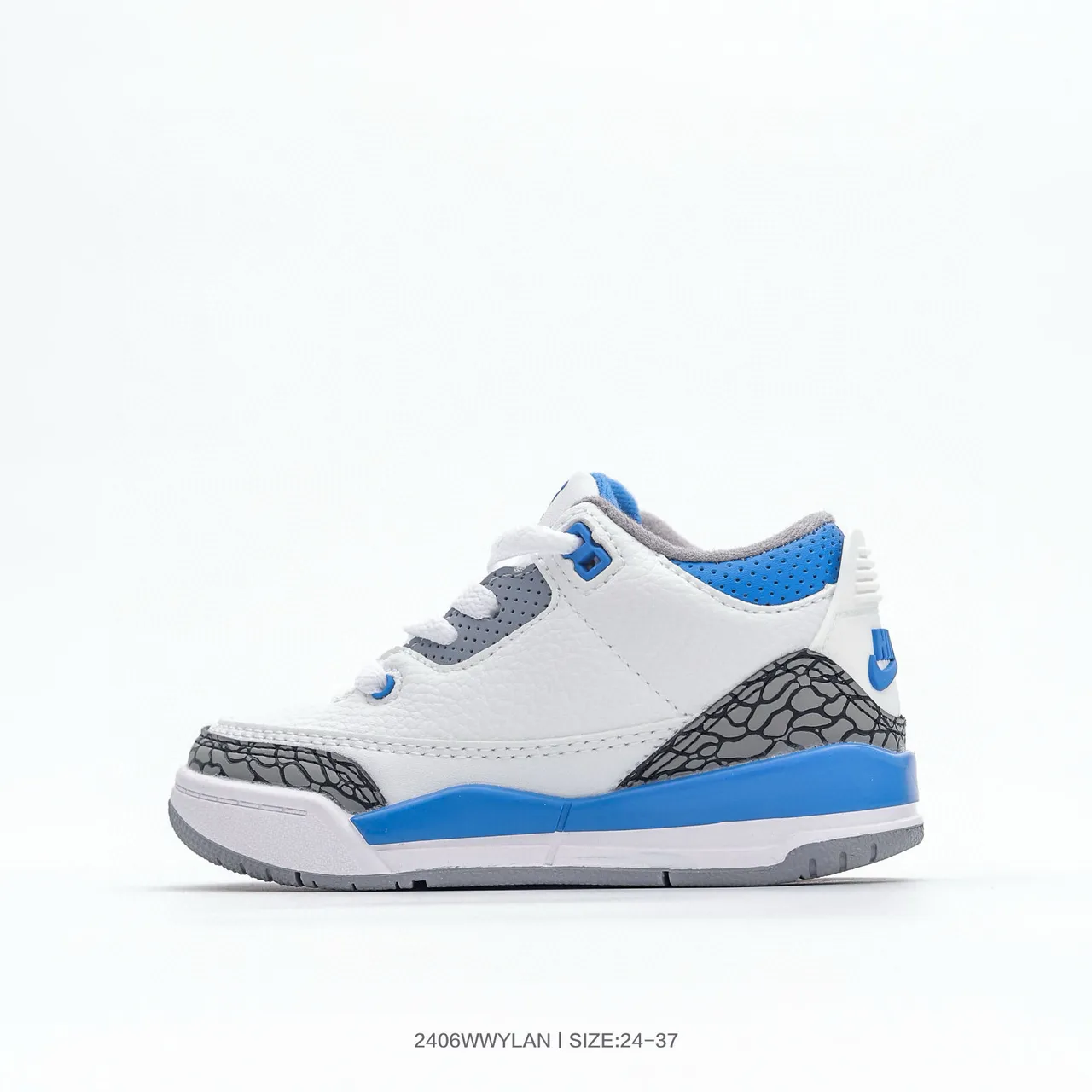 Air Jordan 3 बच्चों के सफ़ेद नारंगी एलिफ़ेंट प्रिंट बास्केटबॉल जूते 11