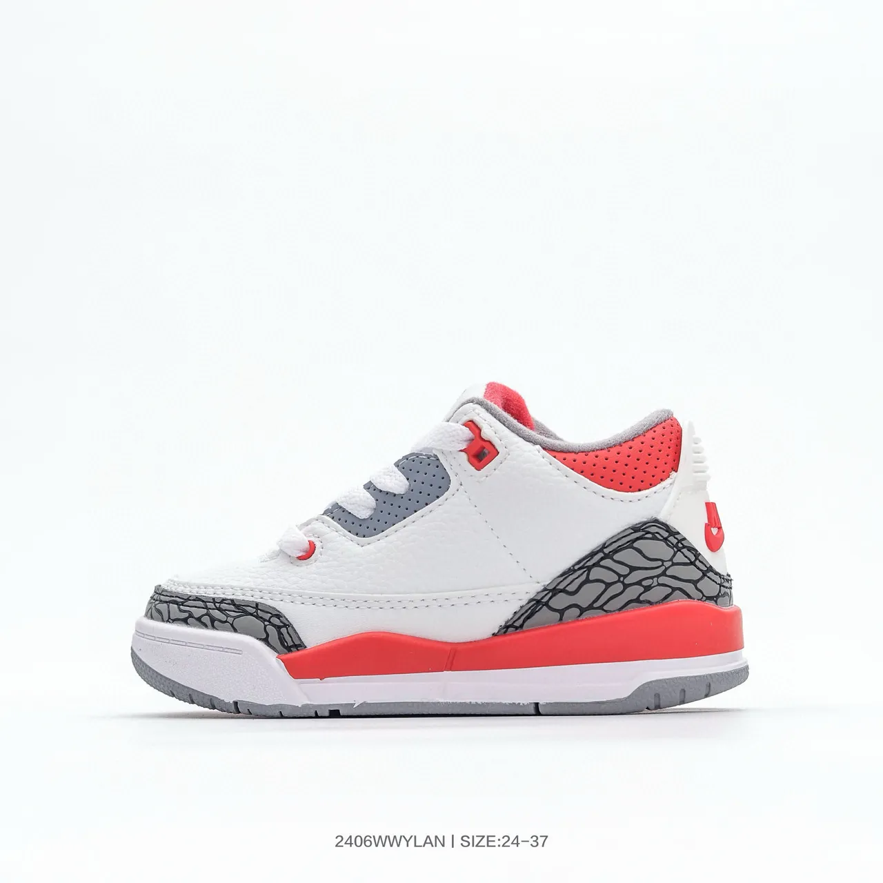 Air Jordan 3 बच्चों के सफ़ेद नारंगी एलिफ़ेंट प्रिंट बास्केटबॉल जूते 12
