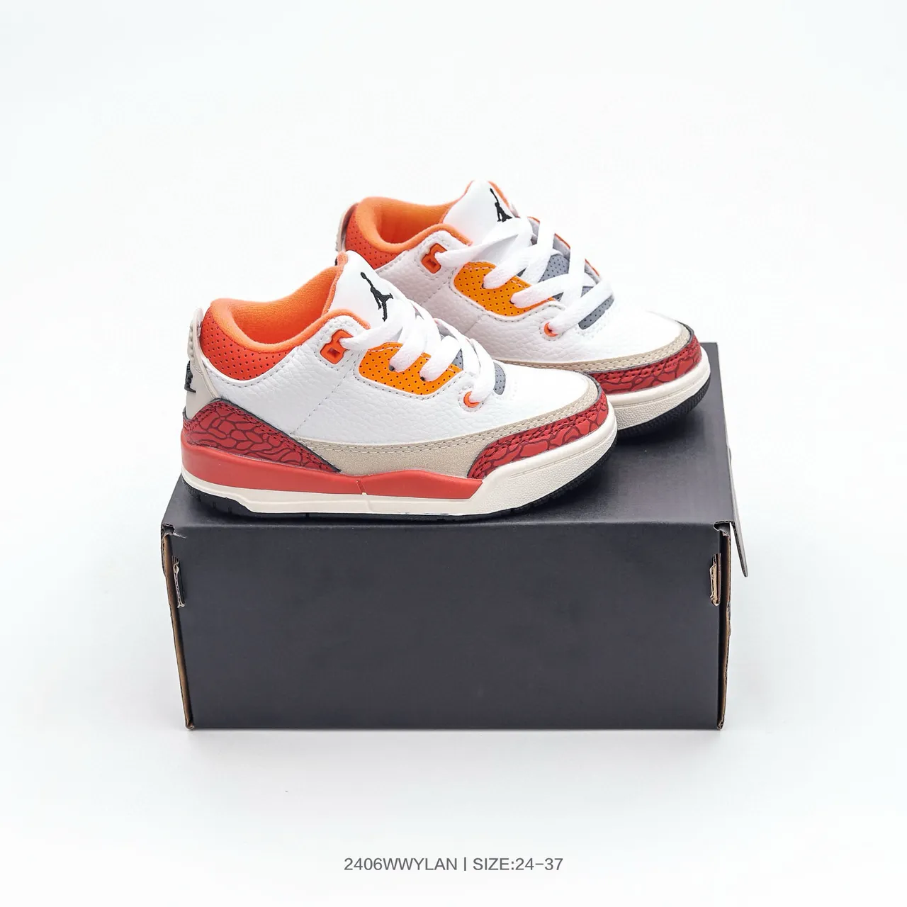 Air Jordan 3 बच्चों के सफ़ेद नारंगी एलिफ़ेंट प्रिंट बास्केटबॉल जूते 13