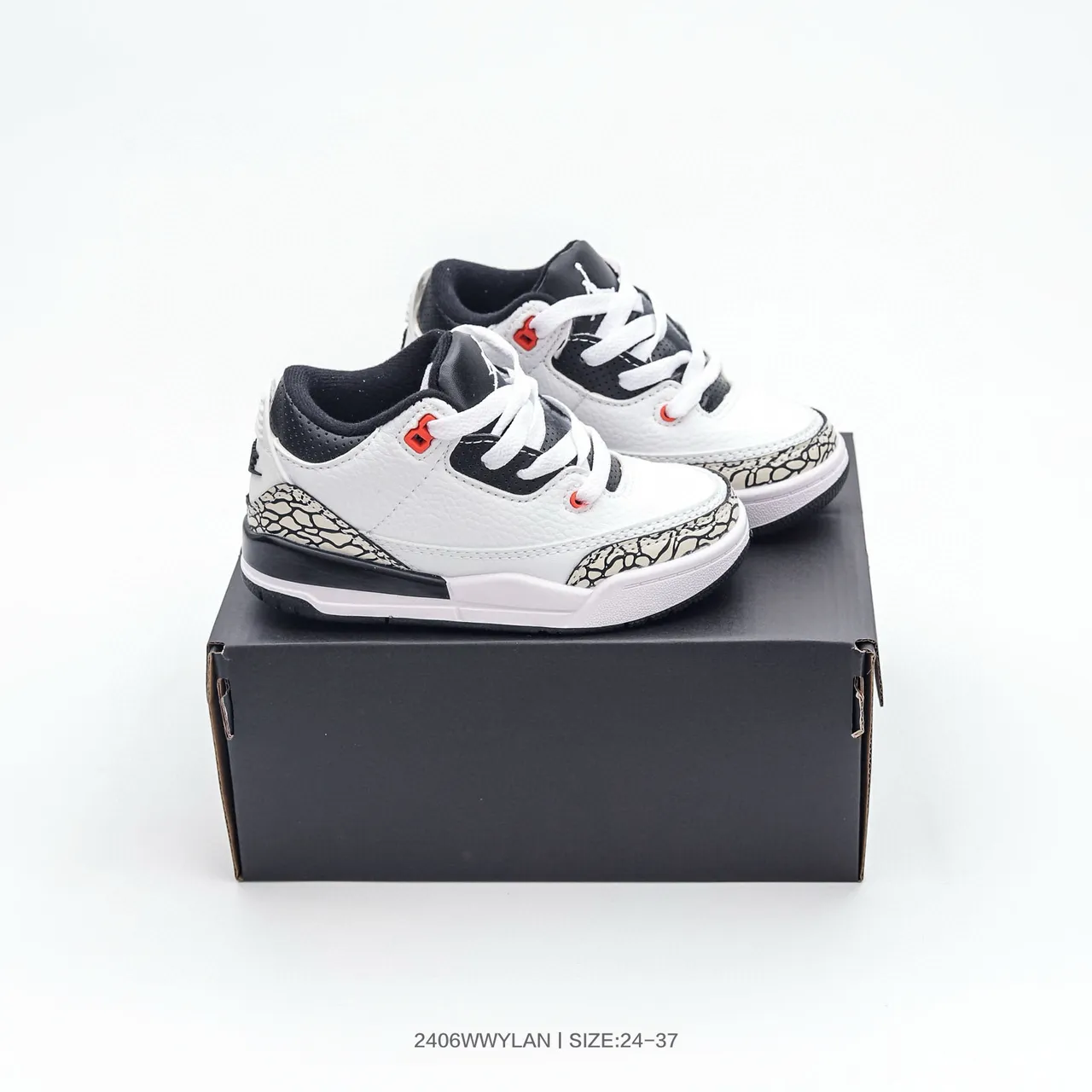 Air Jordan 3 बच्चों के सफ़ेद नारंगी एलिफ़ेंट प्रिंट बास्केटबॉल जूते 15