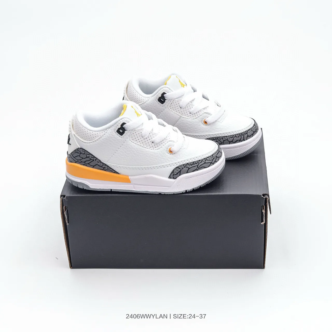 Air Jordan 3 बच्चों के सफ़ेद नारंगी एलिफ़ेंट प्रिंट बास्केटबॉल जूते 17