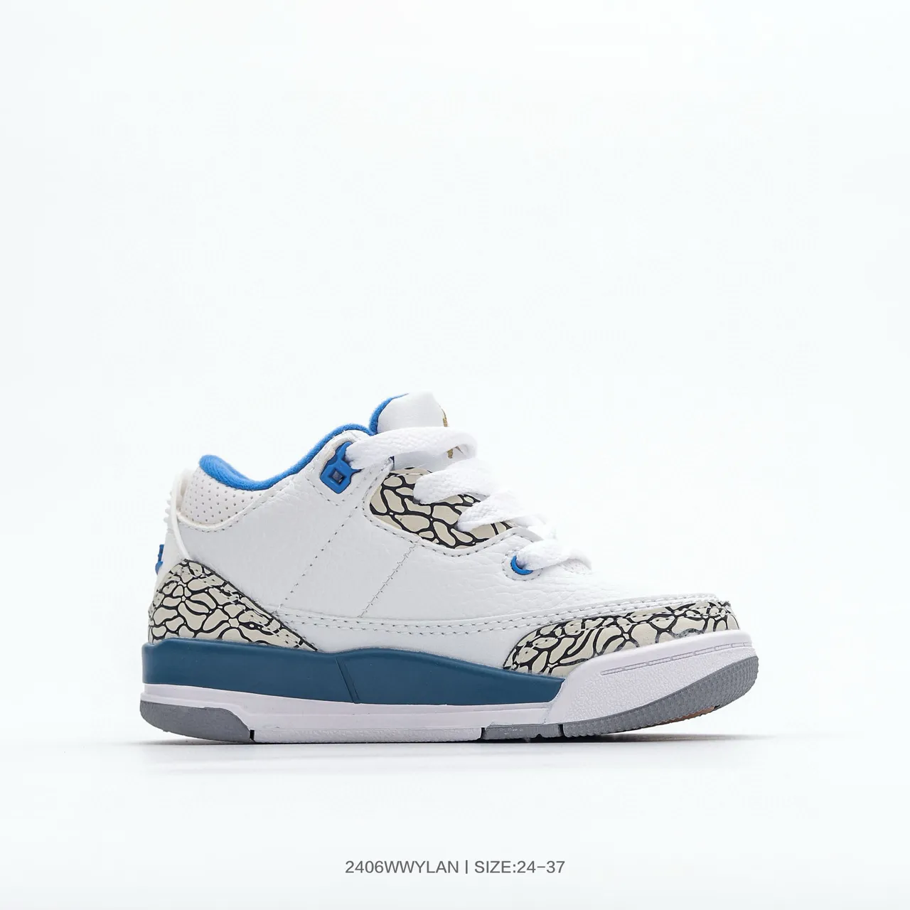 Air Jordan 3 बच्चों के सफ़ेद नारंगी एलिफ़ेंट प्रिंट बास्केटबॉल जूते 24