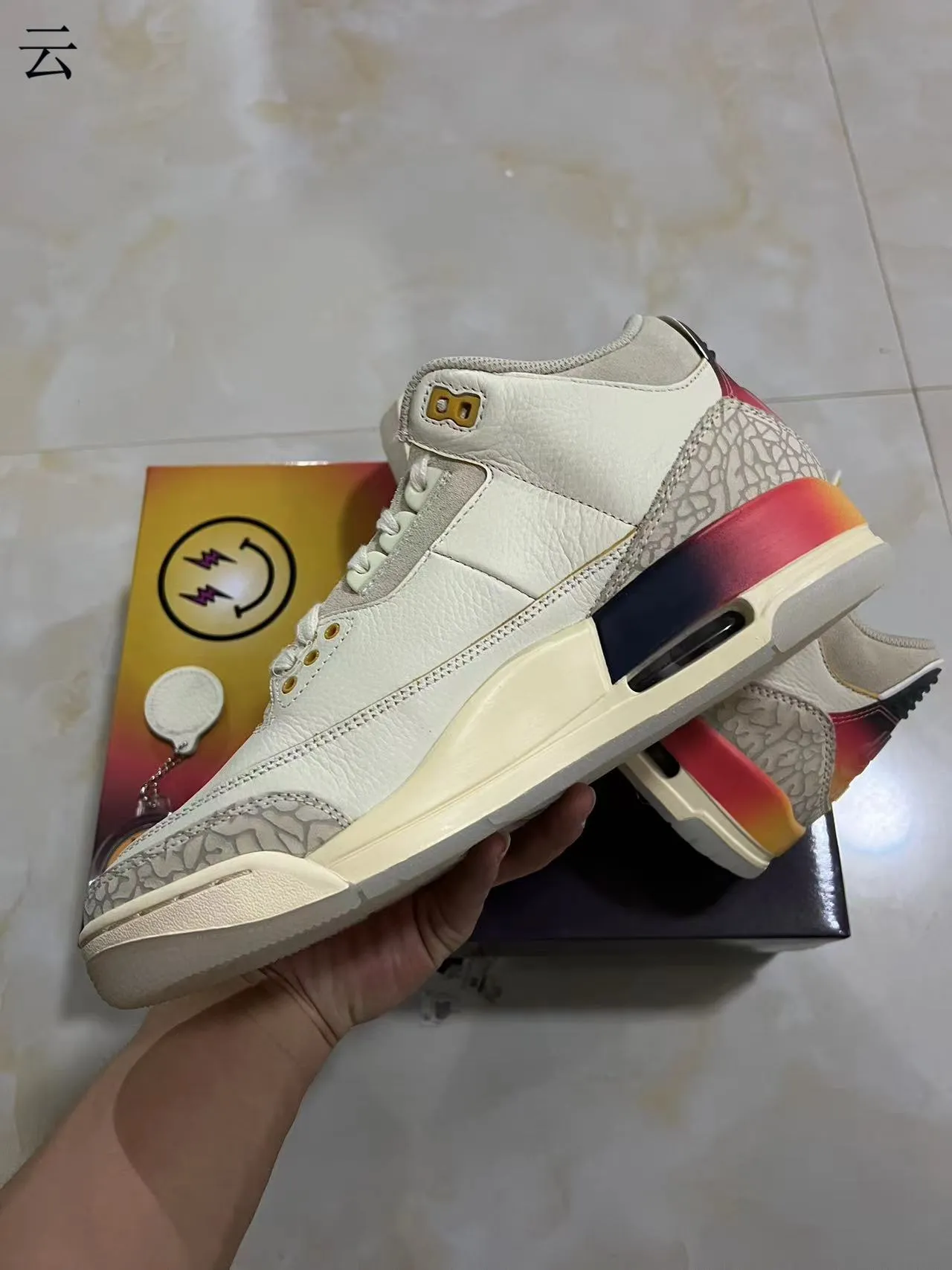 Air Jordan 3 Off-White Elephant Print Gradient Heel Basketball Shoes 5