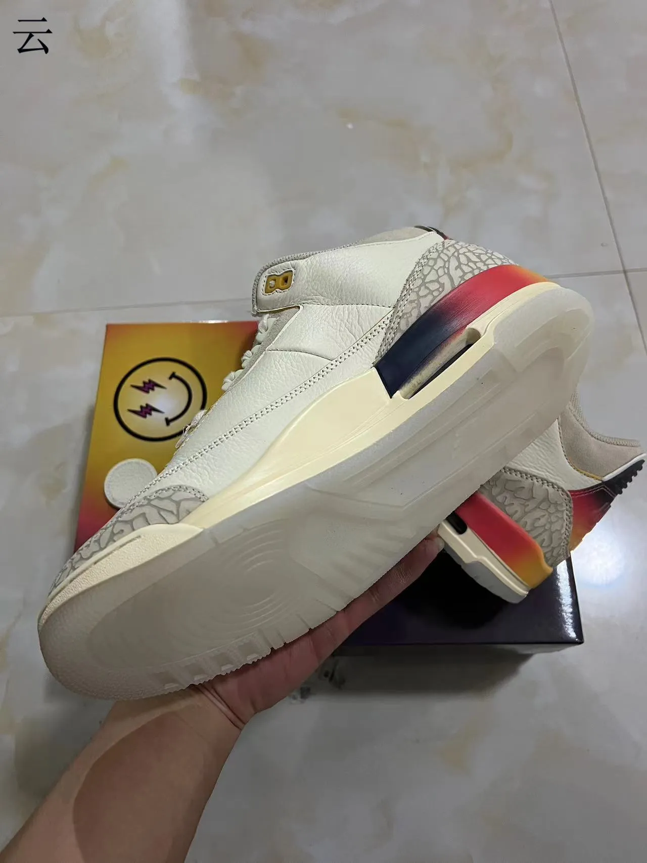 Air Jordan 3 Off-White Elephant Print Gradient Heel Basketball Shoes 6