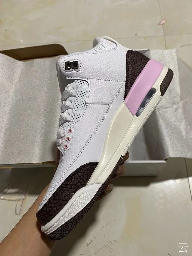 Air Jordan 3 White Brown Pink Elephant Print Basketball Shoes 4