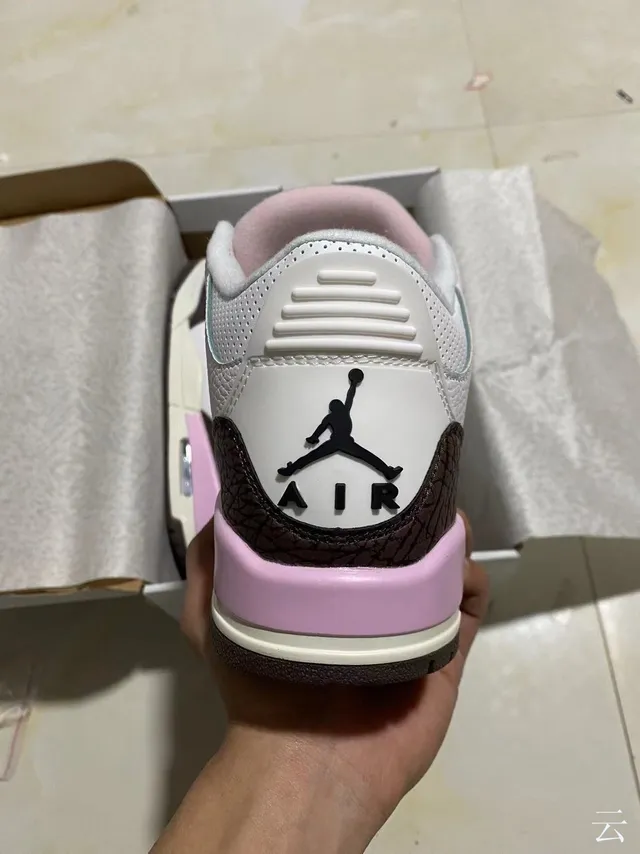 Air Jordan 3 White Brown Pink Elephant Print Basketball Shoes 6