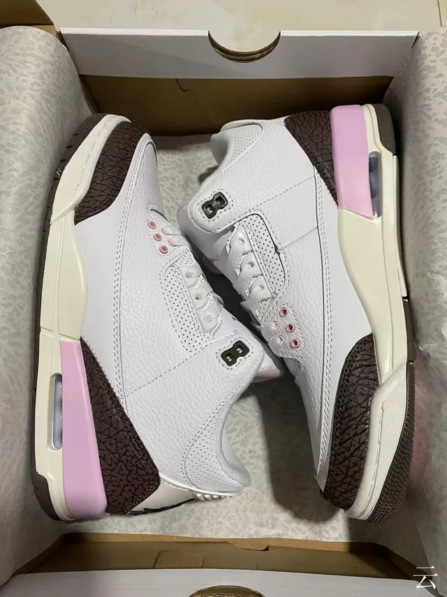Air Jordan 3 White Brown Pink Elephant Print Basketball Shoes 7