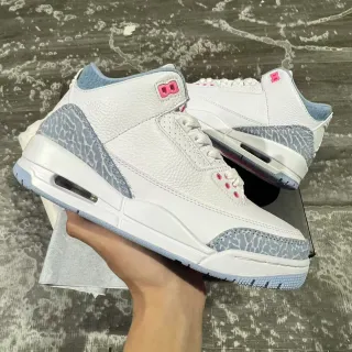Air Jordan 3 White Light Blue Elephant Print Basketball Shoes