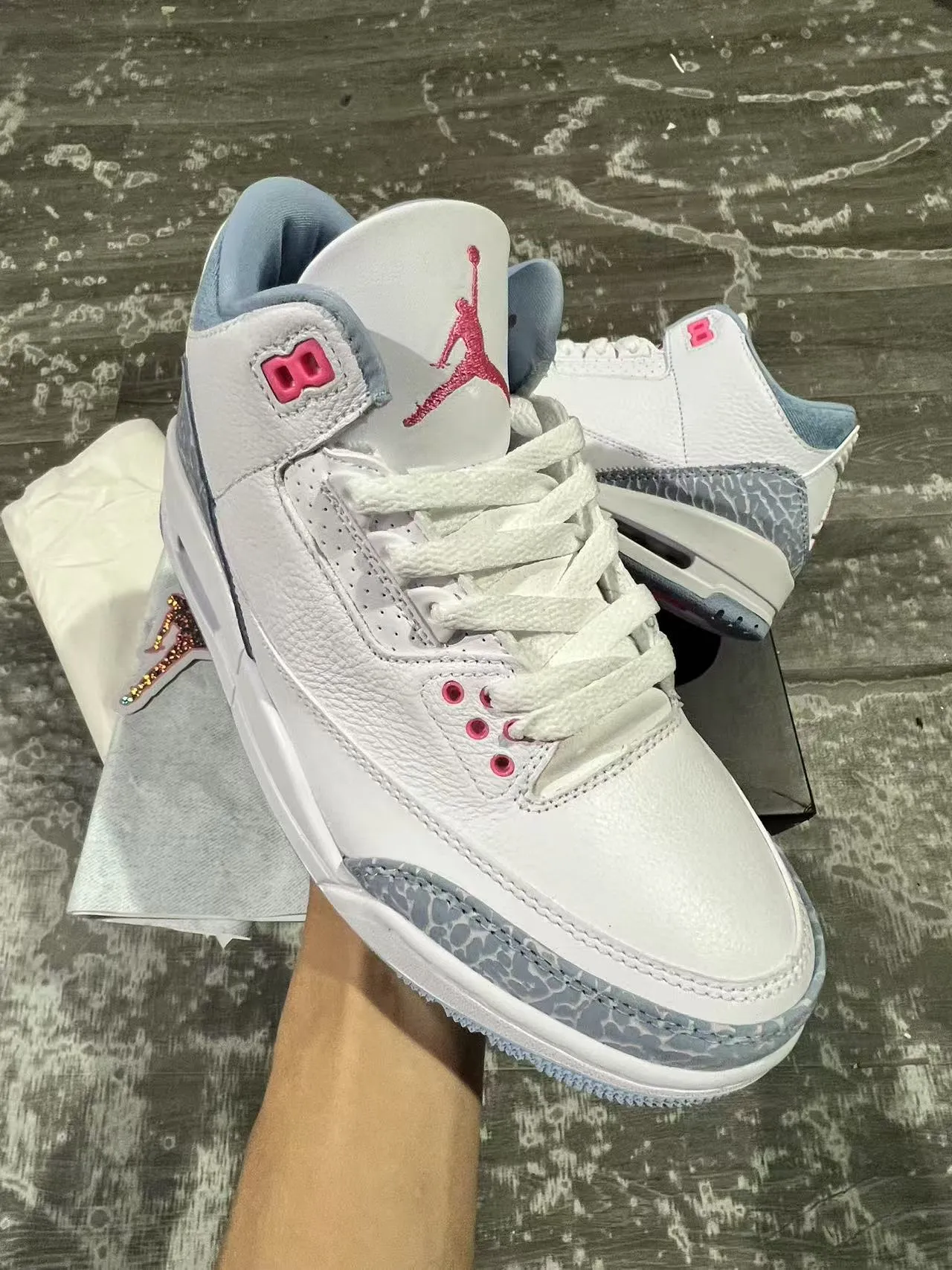 Air Jordan 3 White Light Blue Elephant Print Basketball Shoes 2