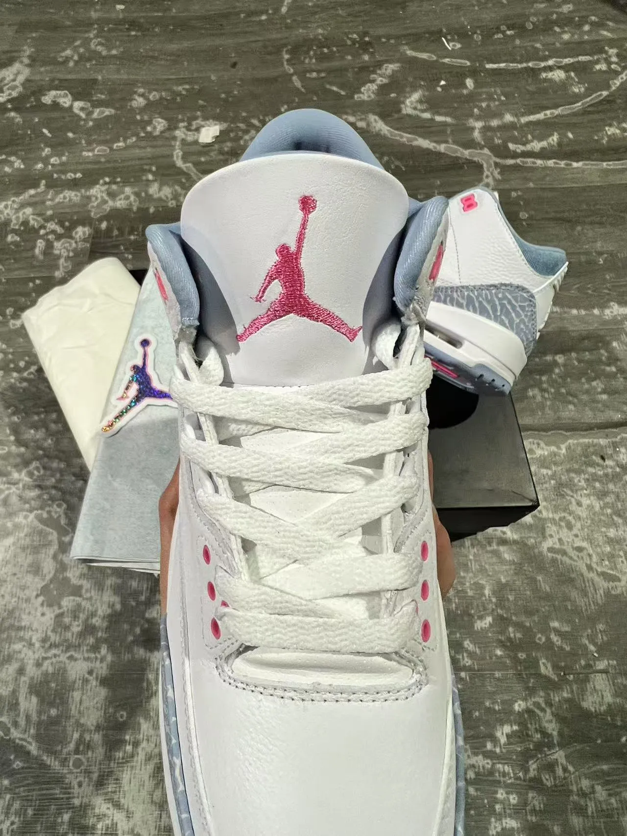 Air Jordan 3 White Light Blue Elephant Print Basketball Shoes 4
