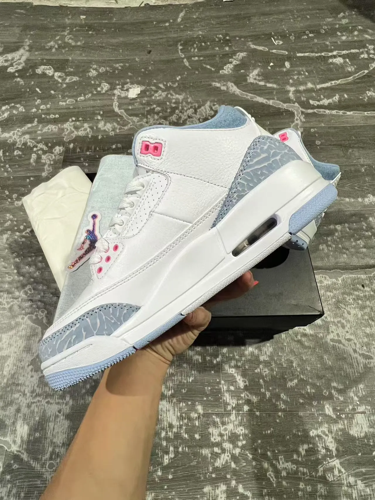 Air Jordan 3 White Light Blue Elephant Print Basketball Shoes 5