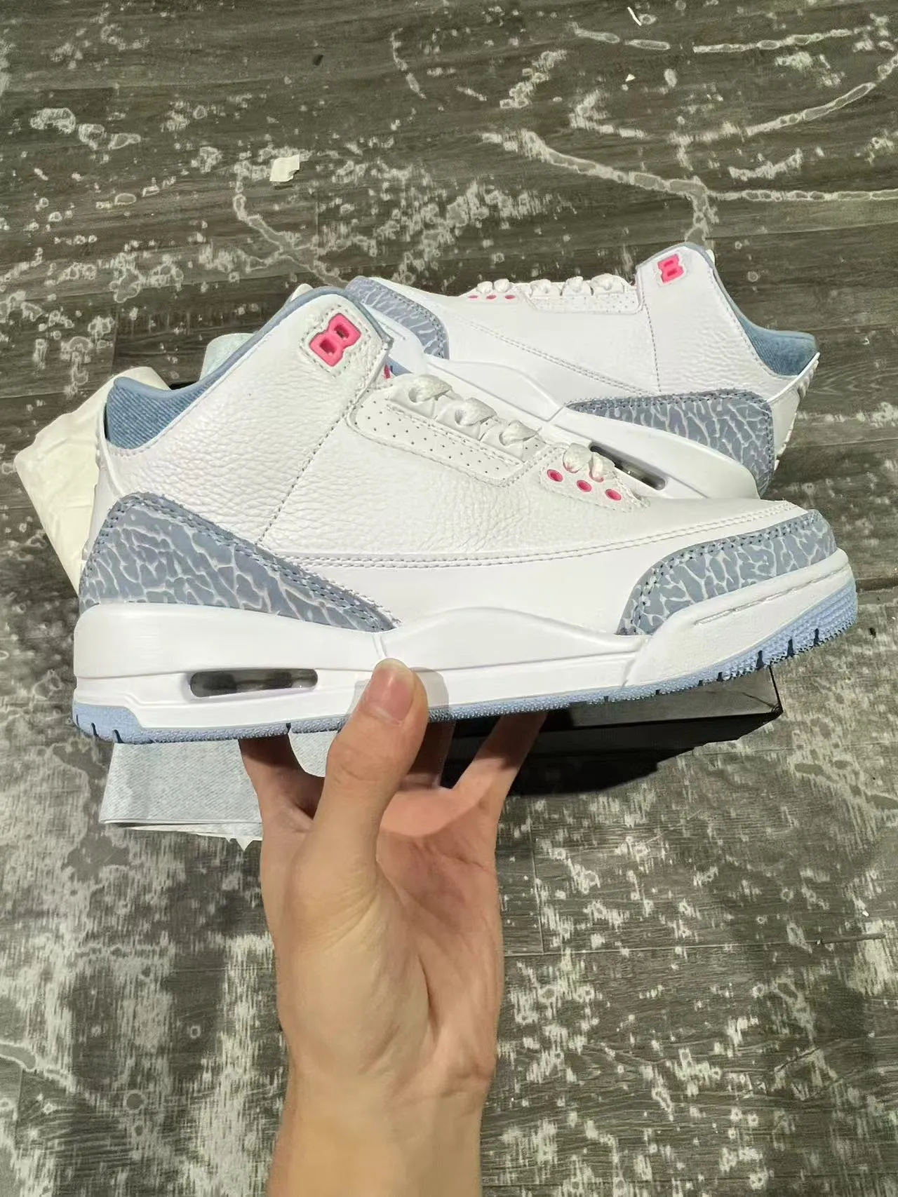 Air Jordan 3 White Light Blue Elephant Print Basketball Shoes 7