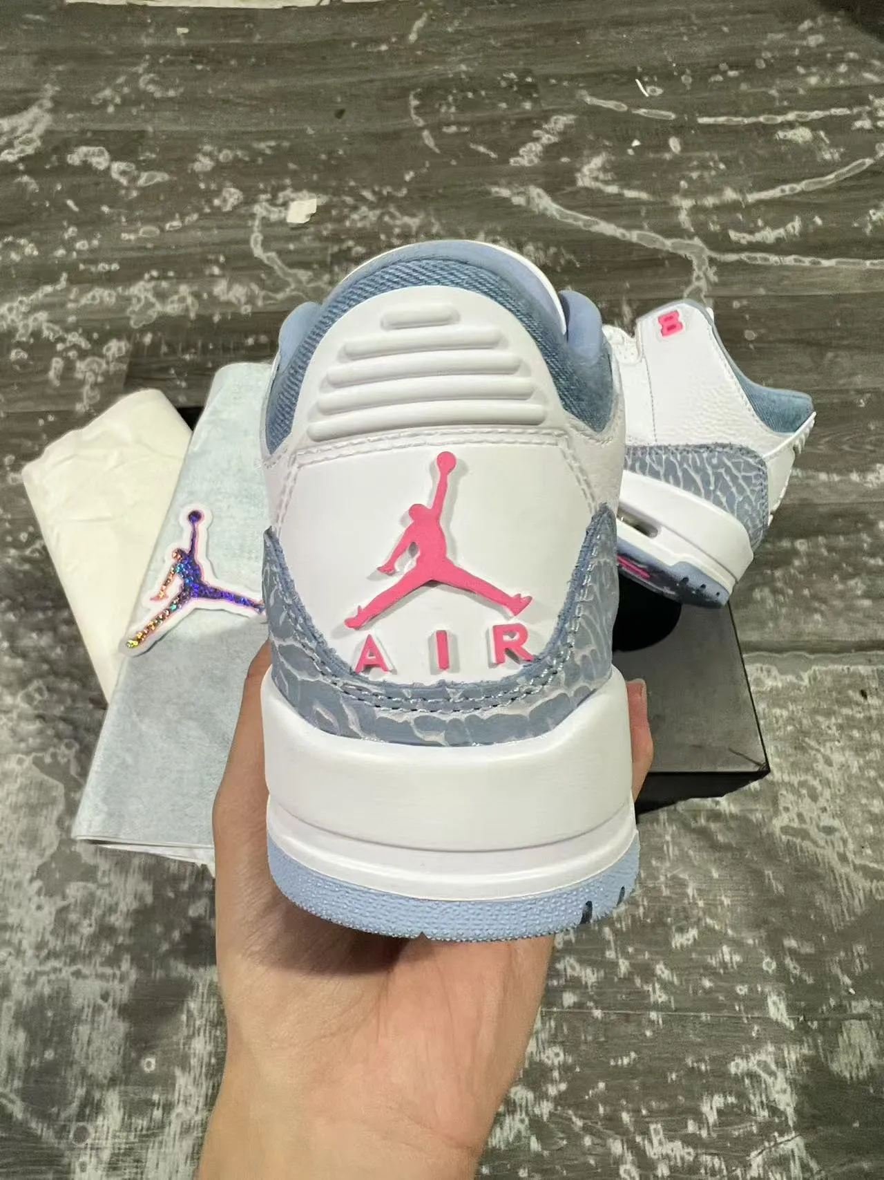 Air Jordan 3 White Light Blue Elephant Print Basketball Shoes 8